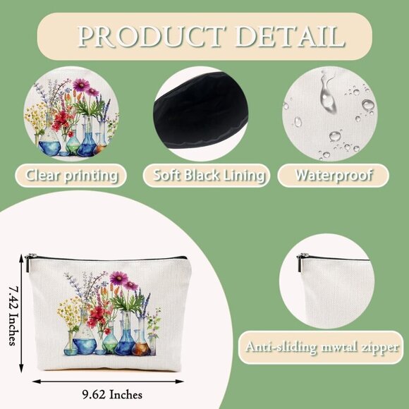 2pcs Science Teacher Gifts Floral Cosmetic Bags for Women, Chemistry Floral Make - Picture 4 of 6